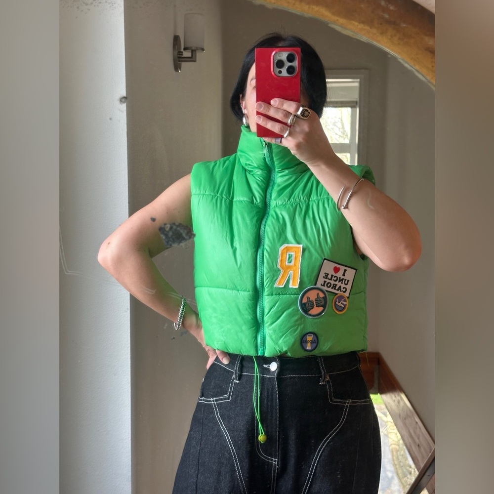 One of A Kind Embroidered Patch Puffer Vest